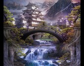 Lost Lands of Imagination - Shangri-La - Blank Note Card by Brian Giberson