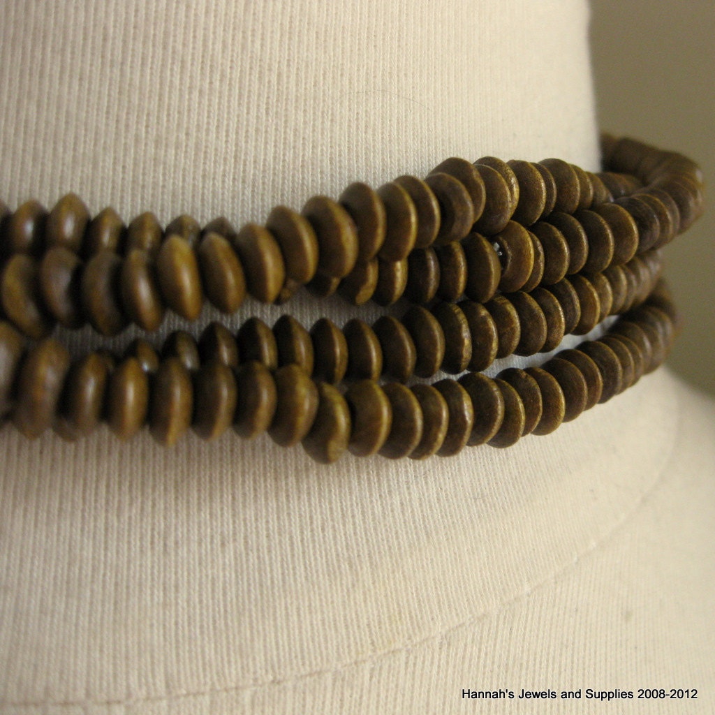 Rondelle Wooden 6mm by 3mm  Beads Walnut Finish 8 inches ( 20cm)