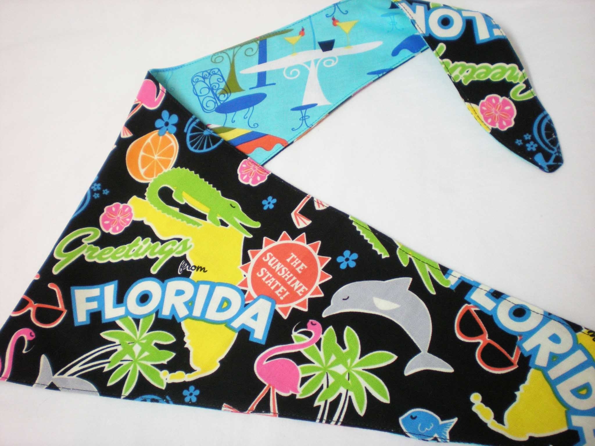 Last One- Dog Bandana Reversible Tropical Florida Postcard Print from PinkysPetGear on Etsy