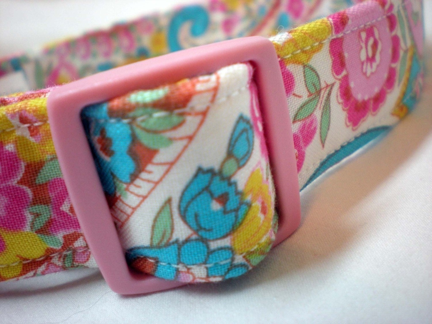 Girl Dog Collar Custom Handmade- Pink Flower Colorful Feminine Fabric from PinkysPetGear on Etsy