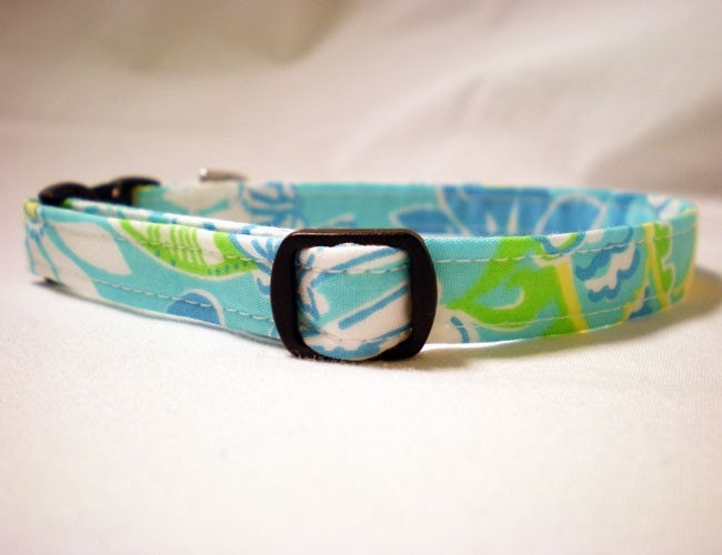 Lilly Pulitzer Blue Wade a Minute Fabric Cat Collar Custom Handmade by PinkysPetGear on Etsy