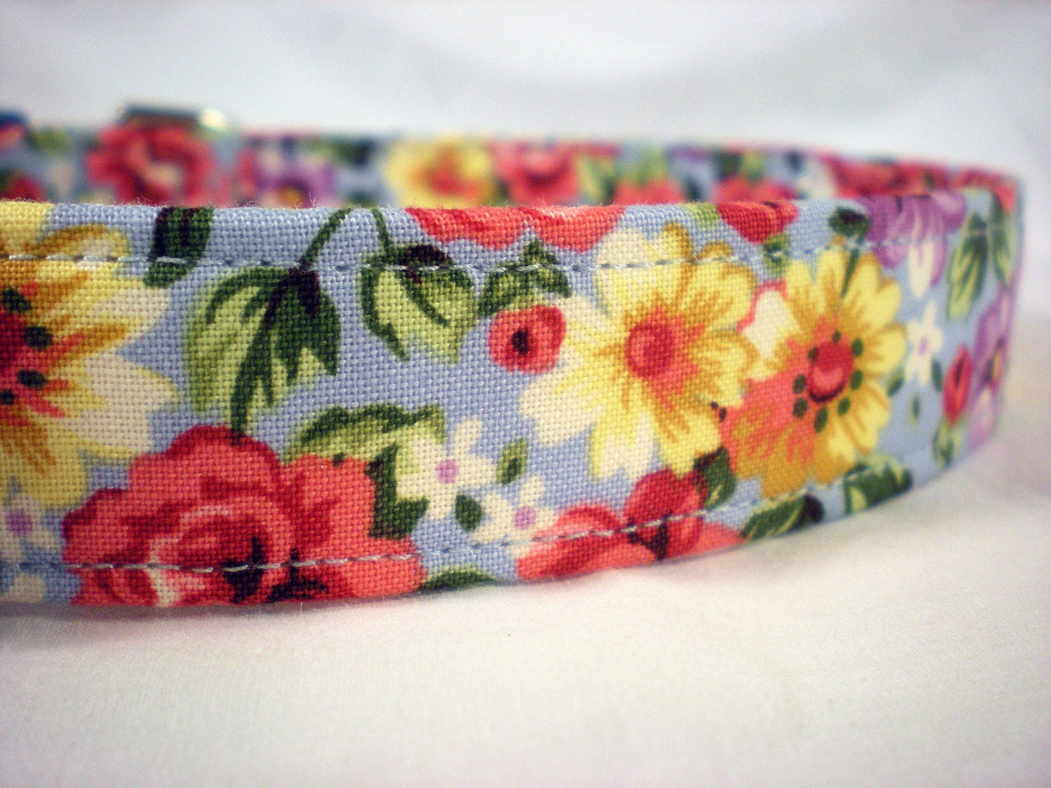 Dog Collar Custom Handmade Yellow Blue Pink Red Purple Flowers Fabric from PinkysPetGear on Etsy