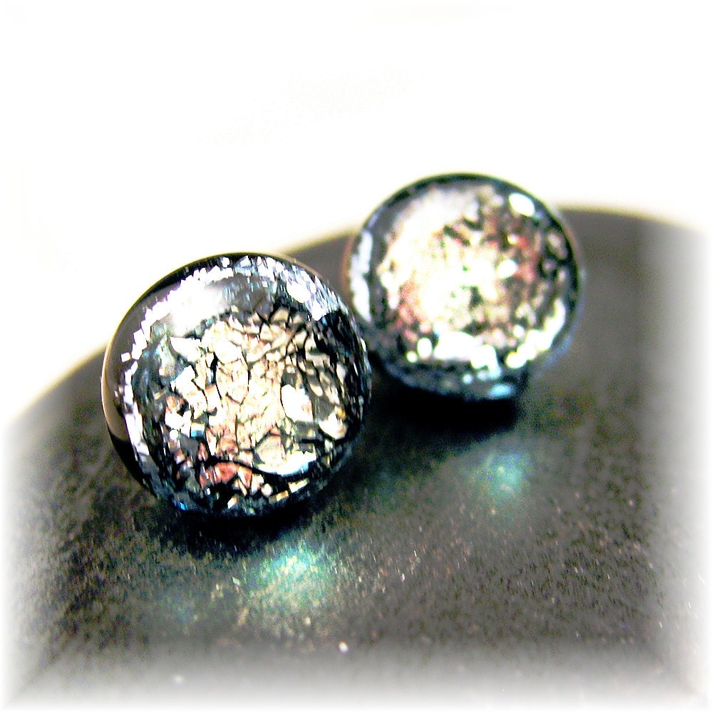 Dichroic Sparkling Silver Fused Glass Post Earrings
