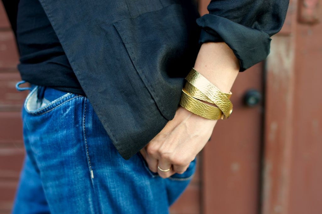 Gold Metallic Leather  Wrist Wrap bracelet