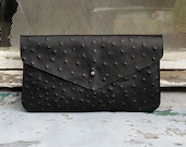 Black Ostrich Envelope Clutch