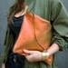 Oversized Leather Clutch Orange Mettalic 12 inch, every day clutch
