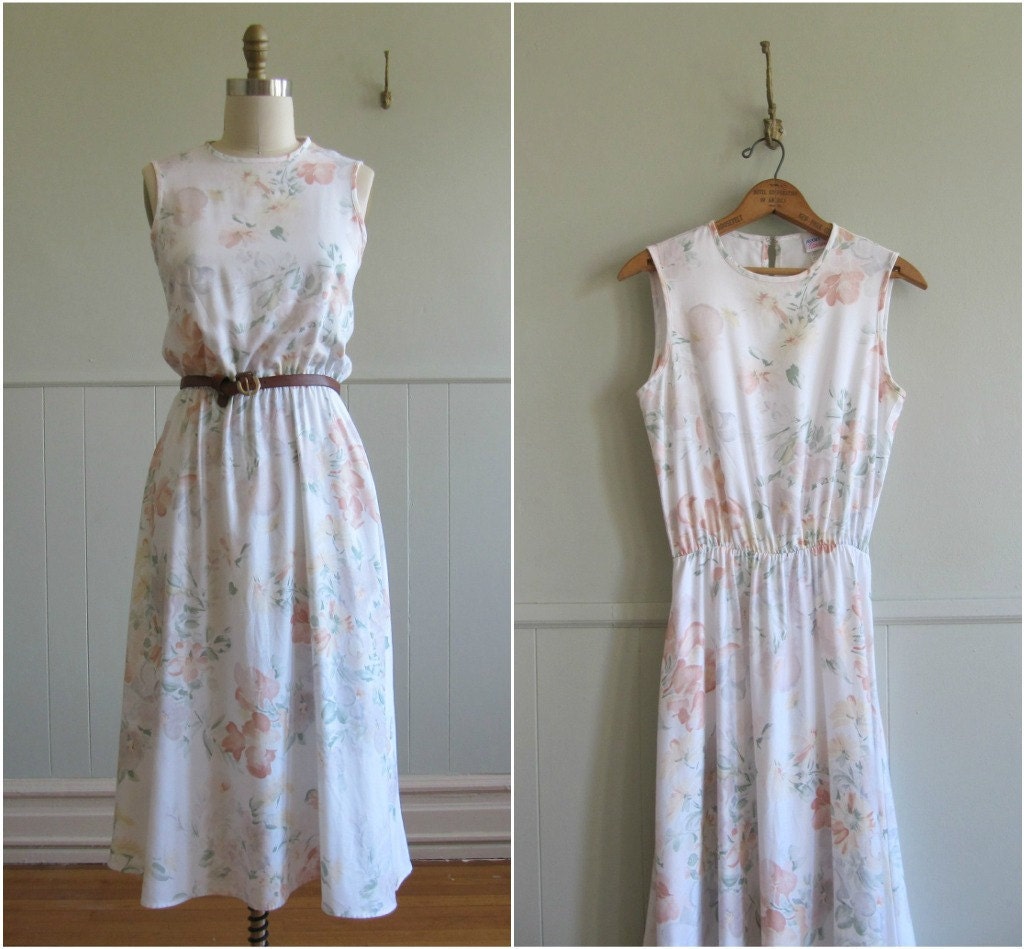 1980s vintage peaches and cream maxi dress
