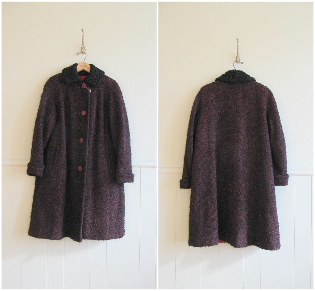 1960s vintage black raspberry wool peacoat