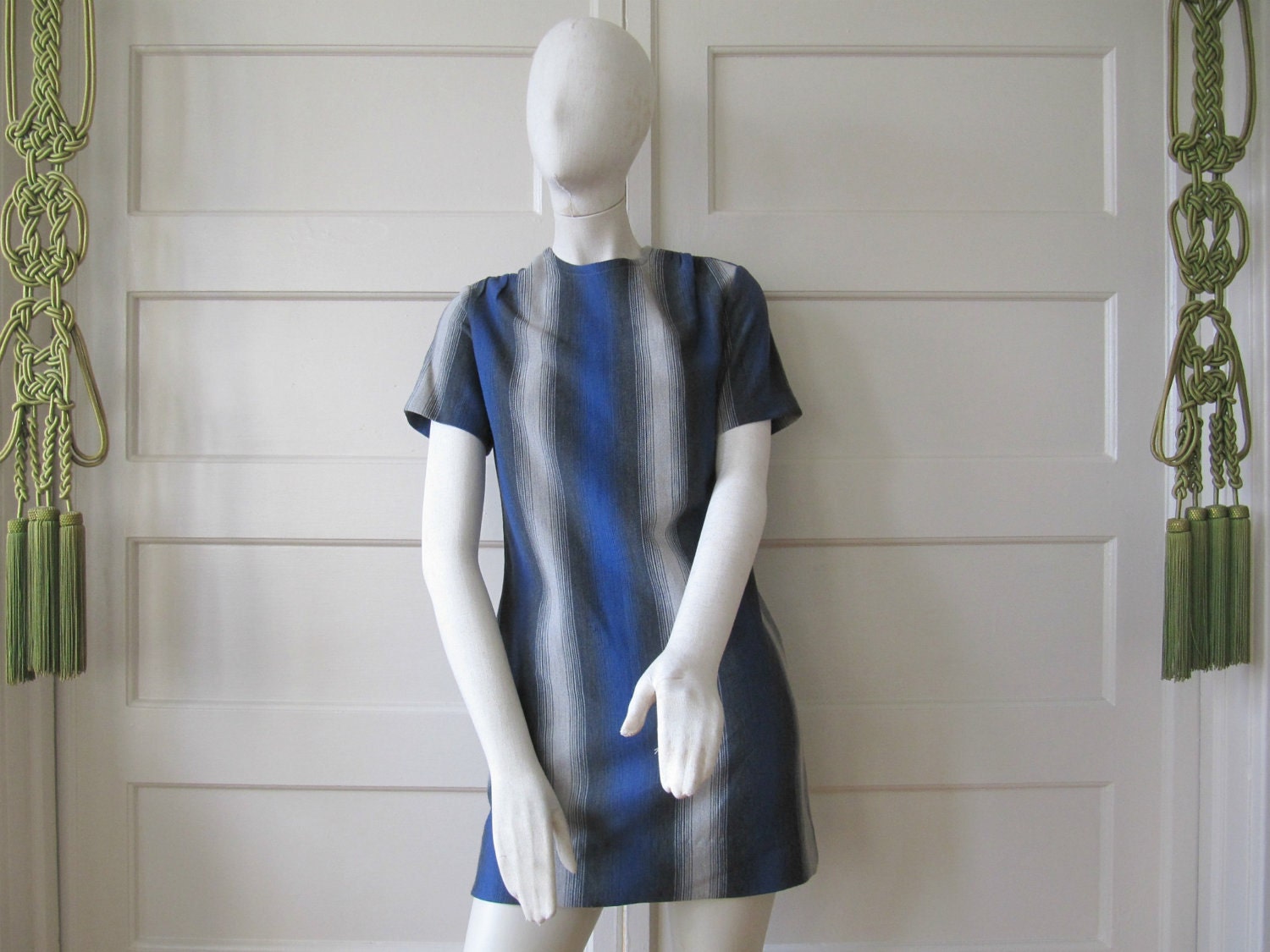 1960s vintage muted vertical striped micro mini dress