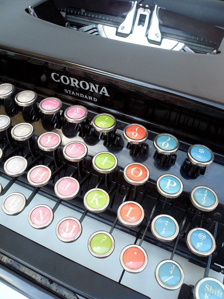 1936 Fully Restored L.C. Smith Corona Standard Colored Glass Keys Typewriter w/ Case