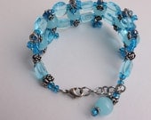 beaded bracelet glass lucite nickel free teal and sky blue