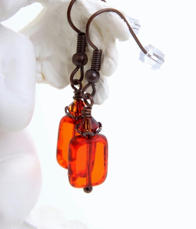 orange bead earrings nickel free window pane picasso