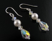 Bridal Earrings Swarovski Teardroprop Earrings AB Crystal Pearl Dangle Earring