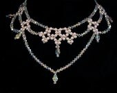 Bridal Choker Necklace Gothic Victorian Swarovski Crystal Pearl Clusters Draping Layers Nicole
