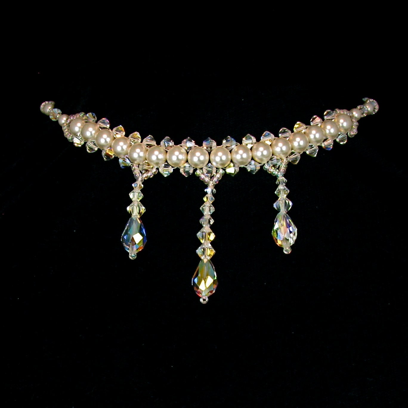 Bridal Choker Bridal Necklace Bridal Jewelry Swarovski Teardrop Crystal Pearl Renaissance Vintage Look Michelle Custom Colors Free Shipping