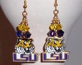 LSU Inspired Purple and Gold Crystal Earrings