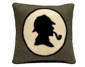Sherlock Holmes Bookshelf Pillow Houndstooth with Victorian Style Shadow Silhouette and Kapok insert