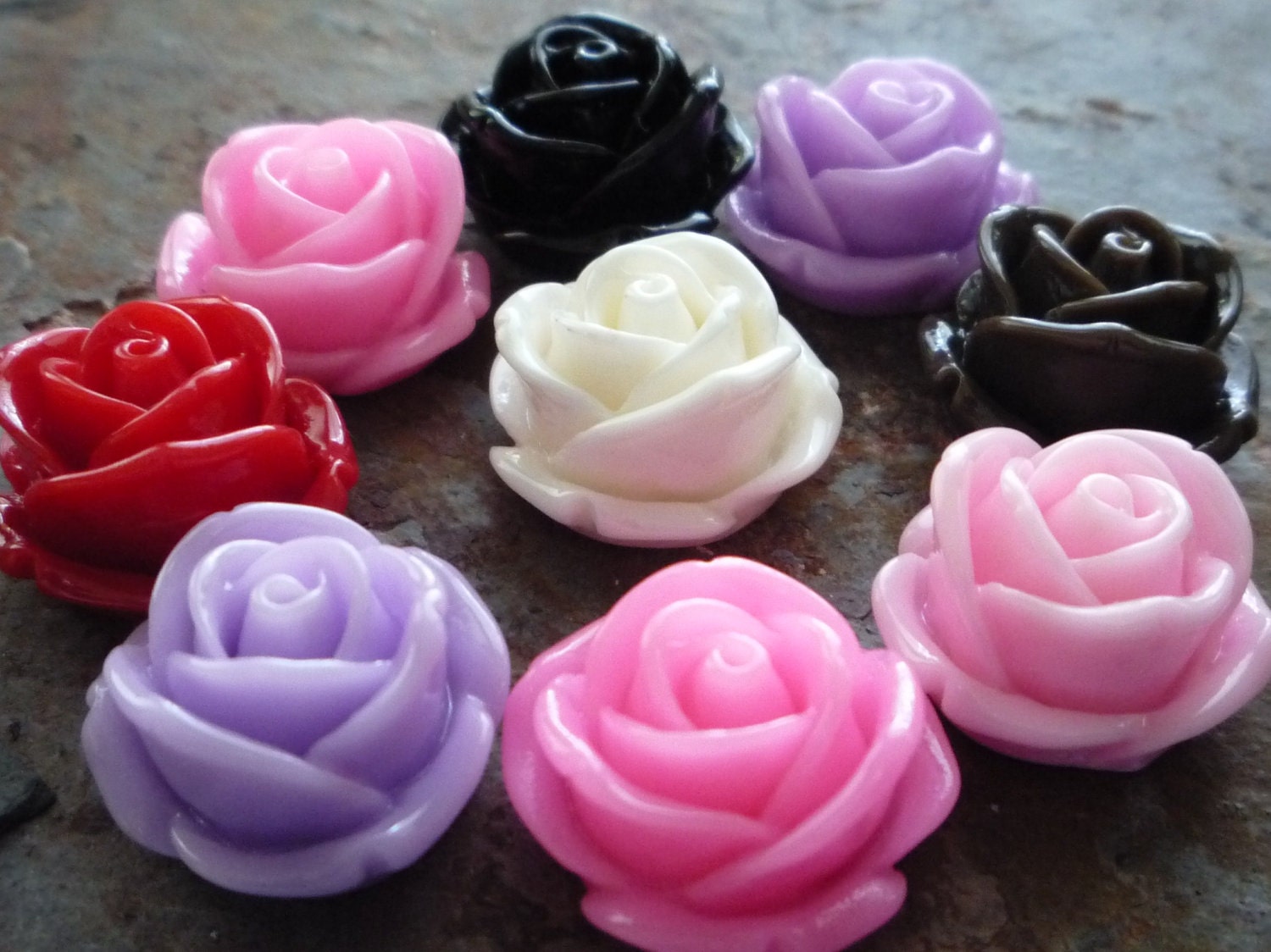 9 Rose Cabochons 20x11mm