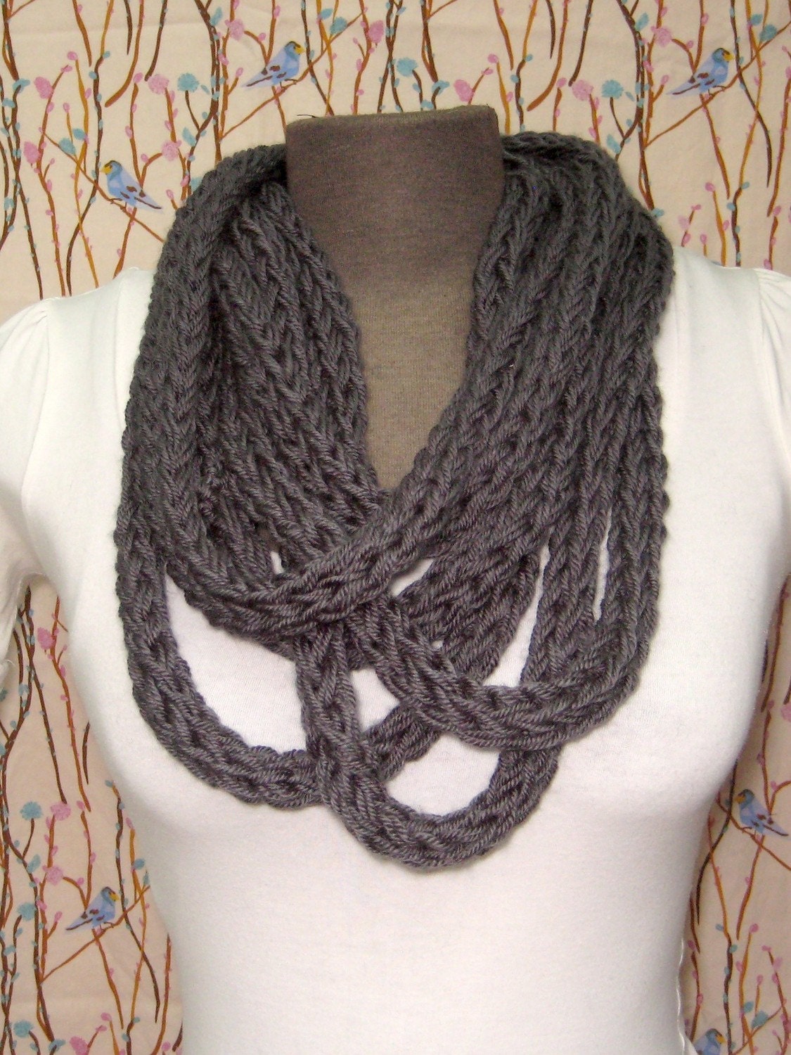 Rope infinity scarf in pewter- free shipping