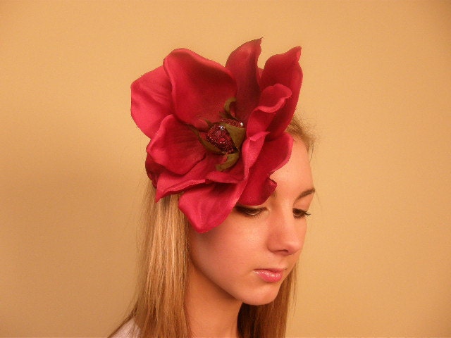 Sale     Big Red Magnolia Fascinator valentine Free shipping in the U.S.