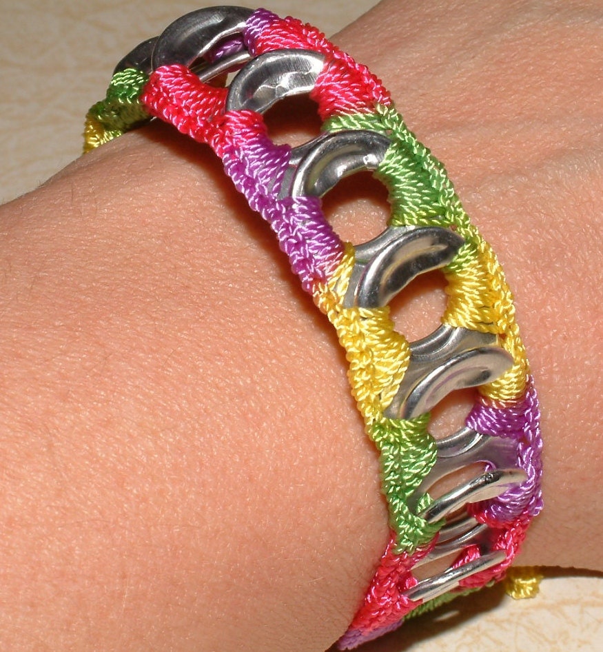 ReCycladelic Pop Top Bracelet Bubble Gum, After the Rain, Caribbean Blue OR Pinwheel Bright Pink Yellow Orange Green Purple Crochet tie-on