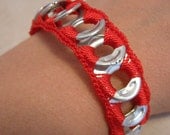 ReCycladelic Pop Top Bracelet - Heart Beat Red crimson red handmade crochet tie-on soda tab bracelet