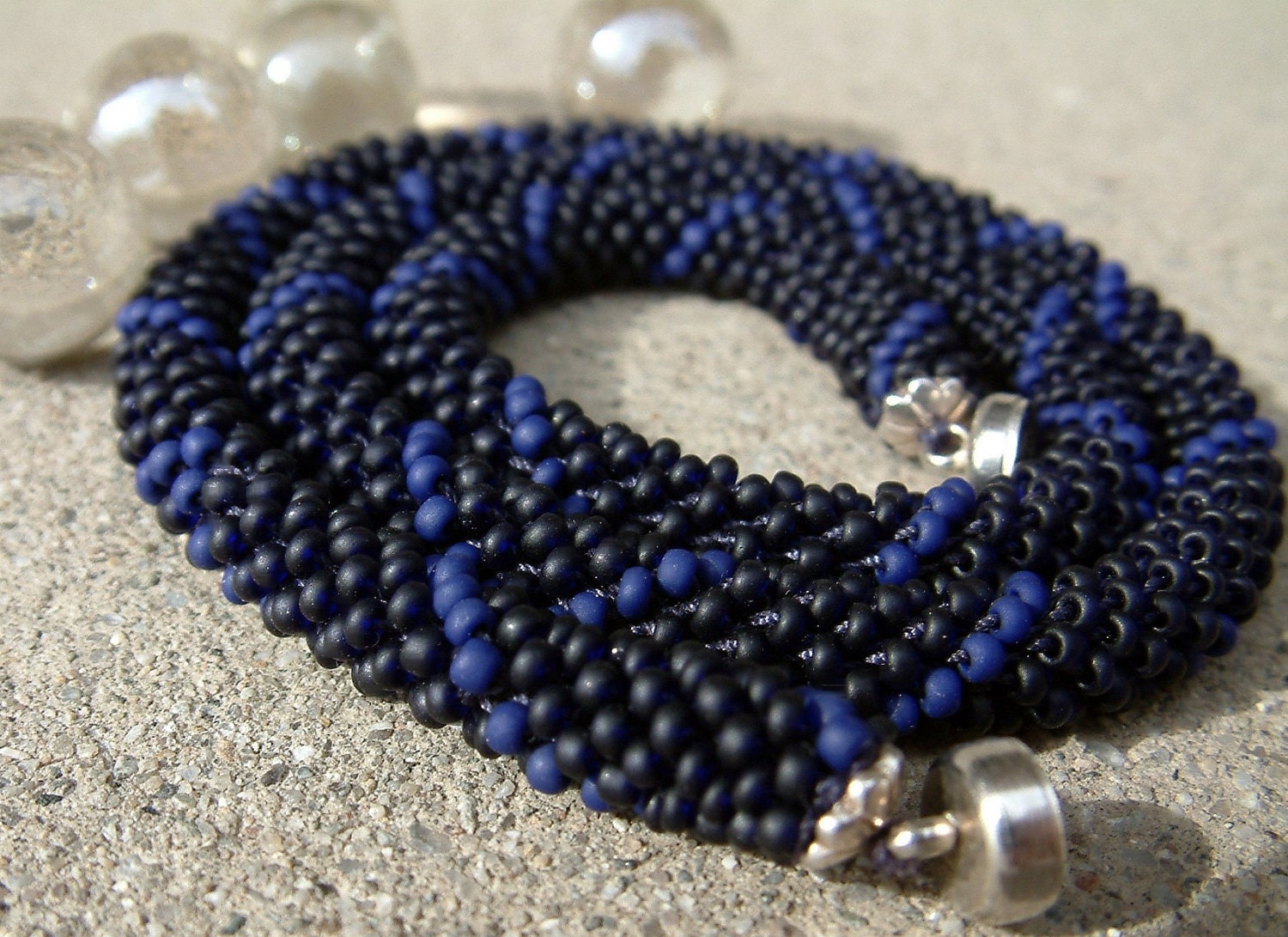 Bead Crochet Necklace Big Blue in Midnight Navy and Cobalt Blue Womens or Mens Seed Bead Crochet Rope Necklace