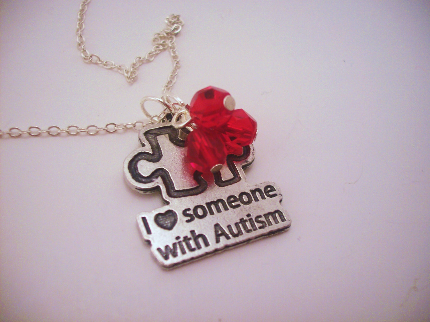 Autism charm necklace. I love someone with autism. Pick your trio of colors. Easter Seals fundraiser.
