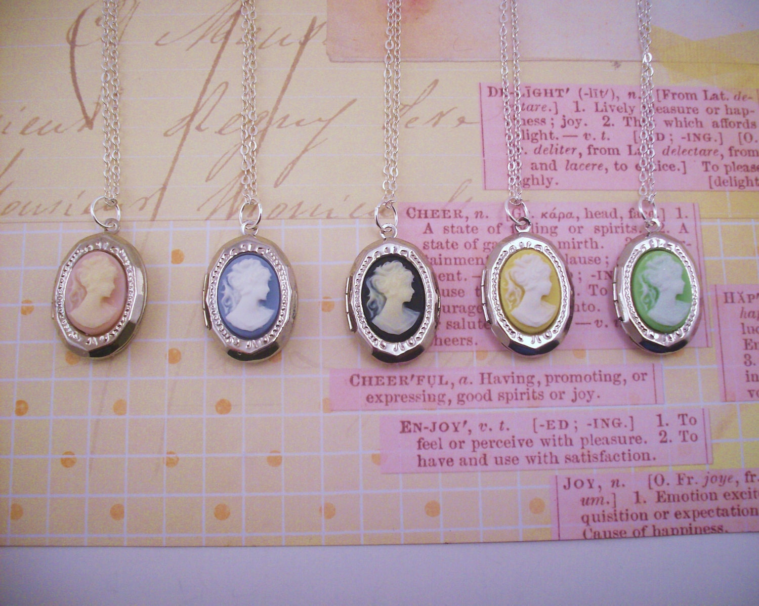 LAST ONE. One cameo locket necklace in your choice of pink or blue. Everyday wear jewelry. Silver. Victorian. For a classic woman.