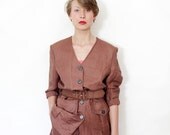 Vintage shorts and jacket set / rust linen safari suit / size S-M