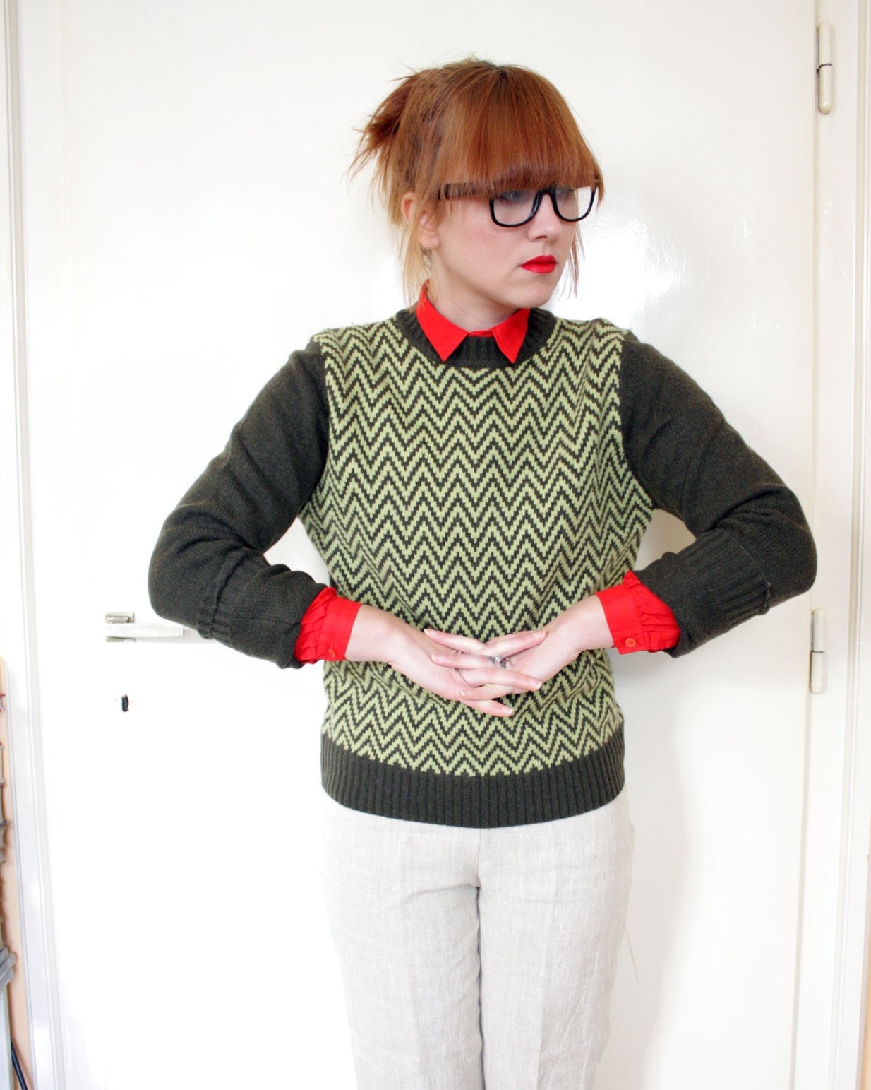 Vintage green zig zag Sweater (m)