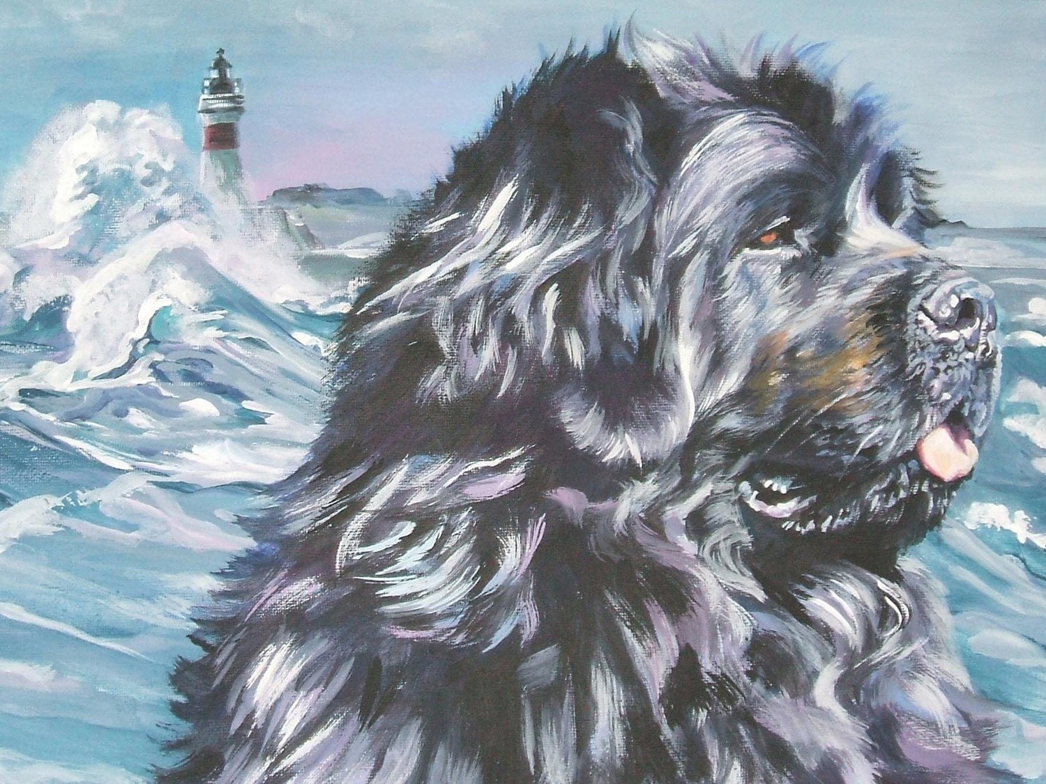 Newfoundland dog art print CANVAS print of LA Shepard painting 12x16