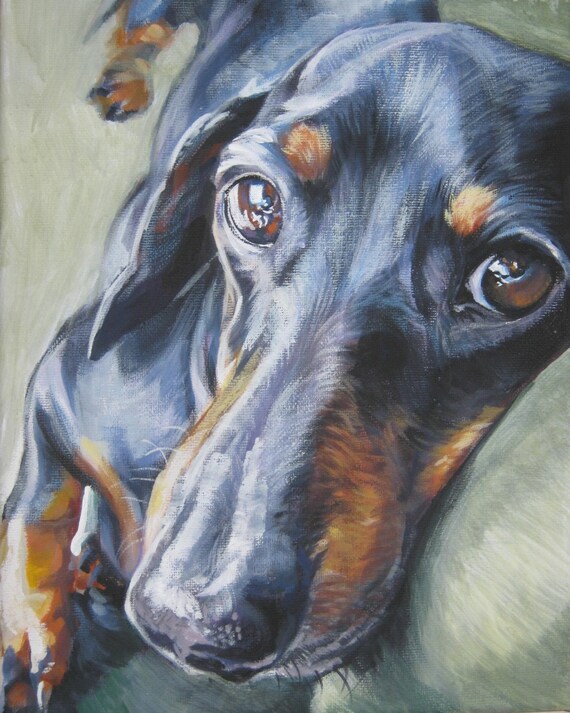 Dachshund art print canvas print of LA Shepard painting 8x10 dog art
