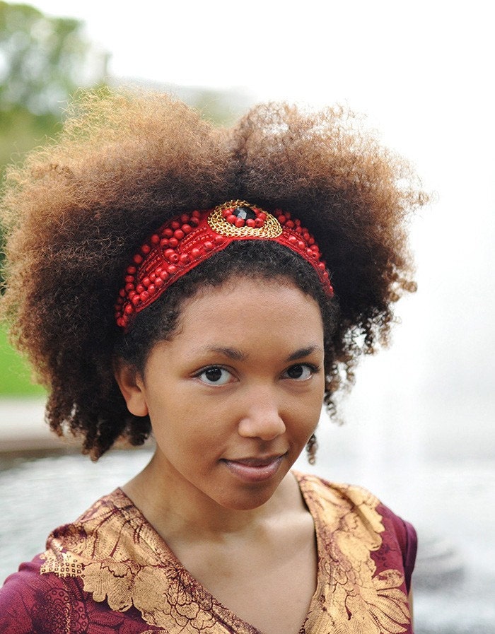 Natural Hair Accessories Headband Red Beaded