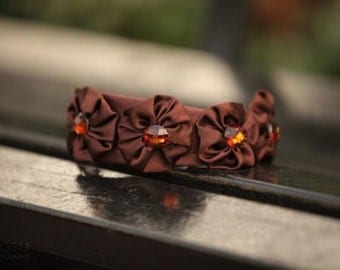 Natural Hair Headband Brown Jewel Satin Rosettes