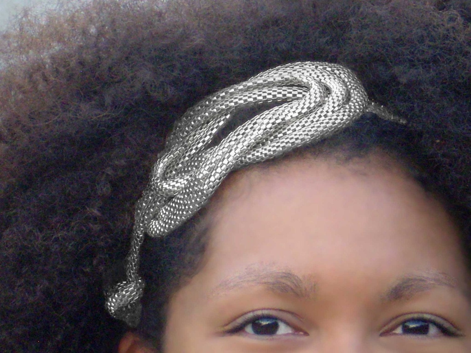 Kinky Hair Accessories Headband Afro Pewter Chain Knot  Elastic