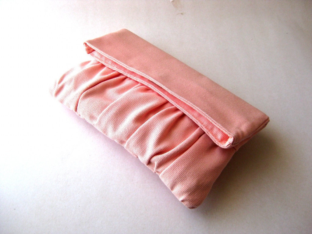 Fold over, handbag, clutch, pouch, purse - Delicada Fold Over Clutch in Pink Cotton - SALE - Prices already reduced