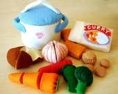 DIY Felt Curry vegetables and casserole(9 in 1)--PDF Pattern and instructions via Email--T06
