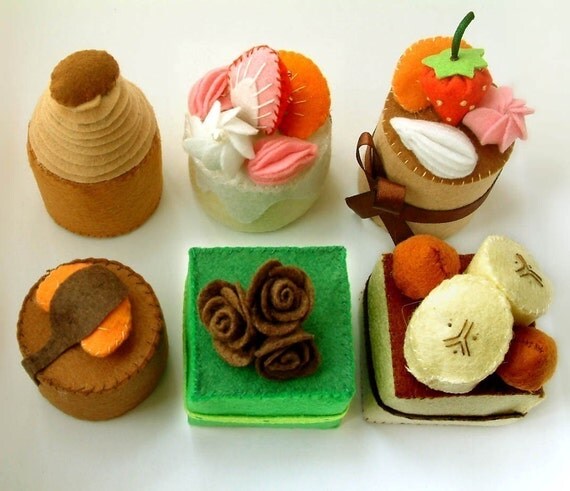DIY felt Petit Fours,6 in 1---PDF Pattern via Email--F06
