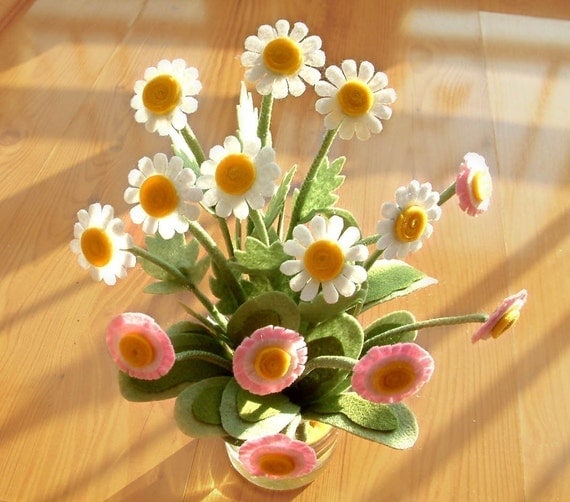 Daisy Bloom made from felt--Flower Arrangement,Dandelion--PDF Pattern and instructions via Email--P01