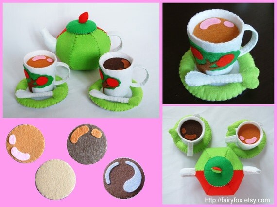 DIY felt apple tea set---PDF Pattern via Email--T21