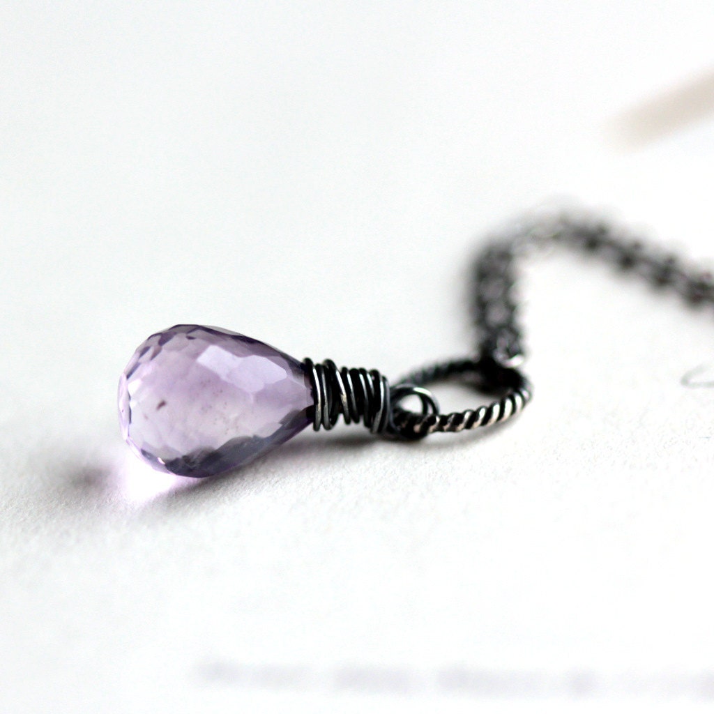 Amethyst Necklace Purple Amethyst Wire Wrapped on Sterling Silver Chain February Birthstone Spring Lilac