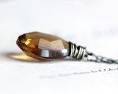 Whiskey Quartz Wire Wrapped in Sterling Silver on Sterling Chain - Semiprecious Gemstone Pendant - Whiskey Lullaby - Luxury Gift Under 50