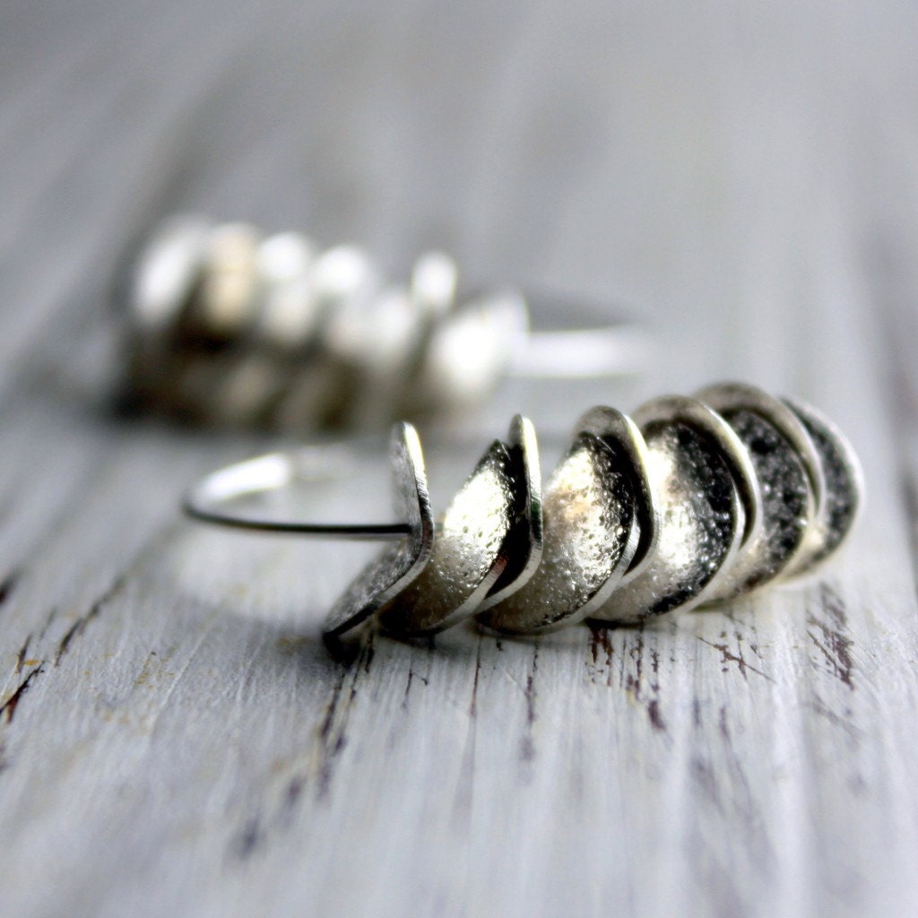 Large Silver Hoop Earrings in Sterling Silver with Ruffles - Petals Spring Fashion Modern Minimalist Under 30