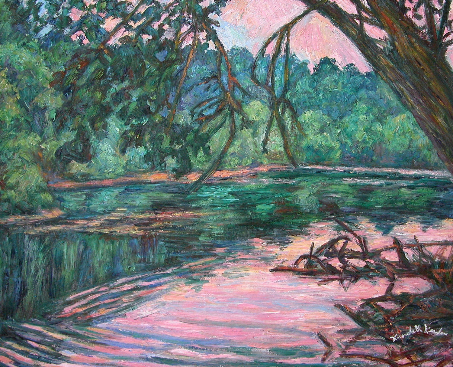 Riverview at Dusk Art 16x20 Impressionist Oil Painting by Award Winning Artist Kendall Kessler