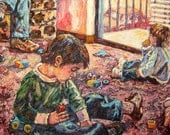A Birthday Party Art 25x40 Original Oil Children Painting by Award Winning Artist Kendall Kessler