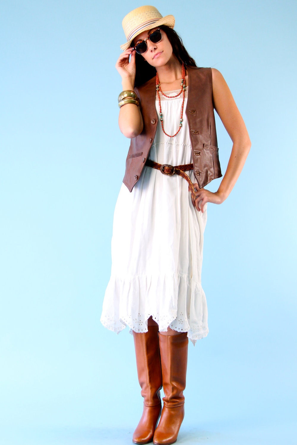 Vintage Brown Leather Vest 1970s
