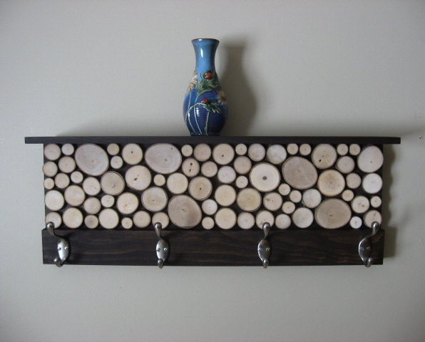 Rustic Modern Coat Rack with Hooks and Shelf - 9"x24" Made To Order