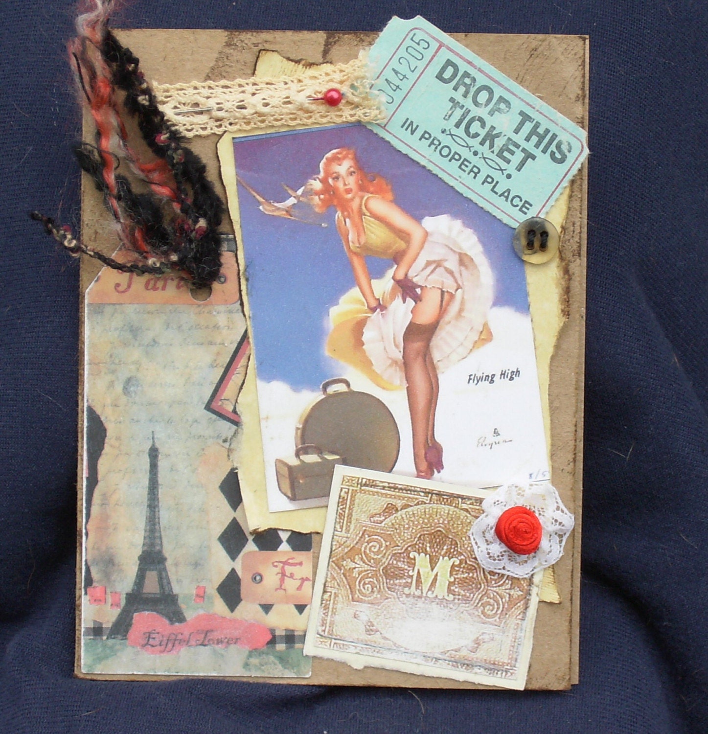 Vintage Style Flying High -- Gil Elvgren Pin Up Girl -- Collage Card