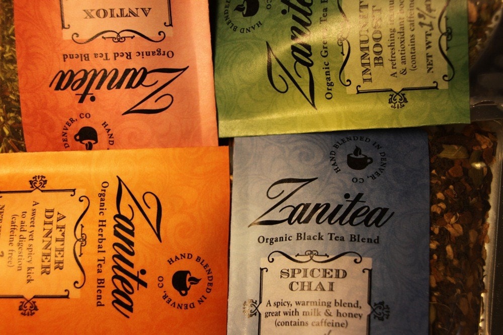 Six Organic Tea Blends for Gifts / Each Zanitea Loose Leaf Blend Makes 10 to 12 Cups